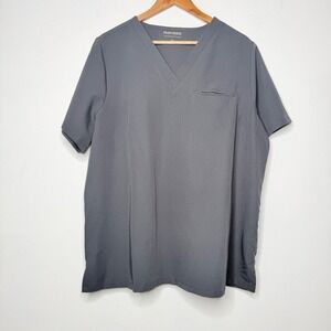 Mandala Women 2XL Gray Equa Tek V Neck Short Sleeve Pocket Scrub Top